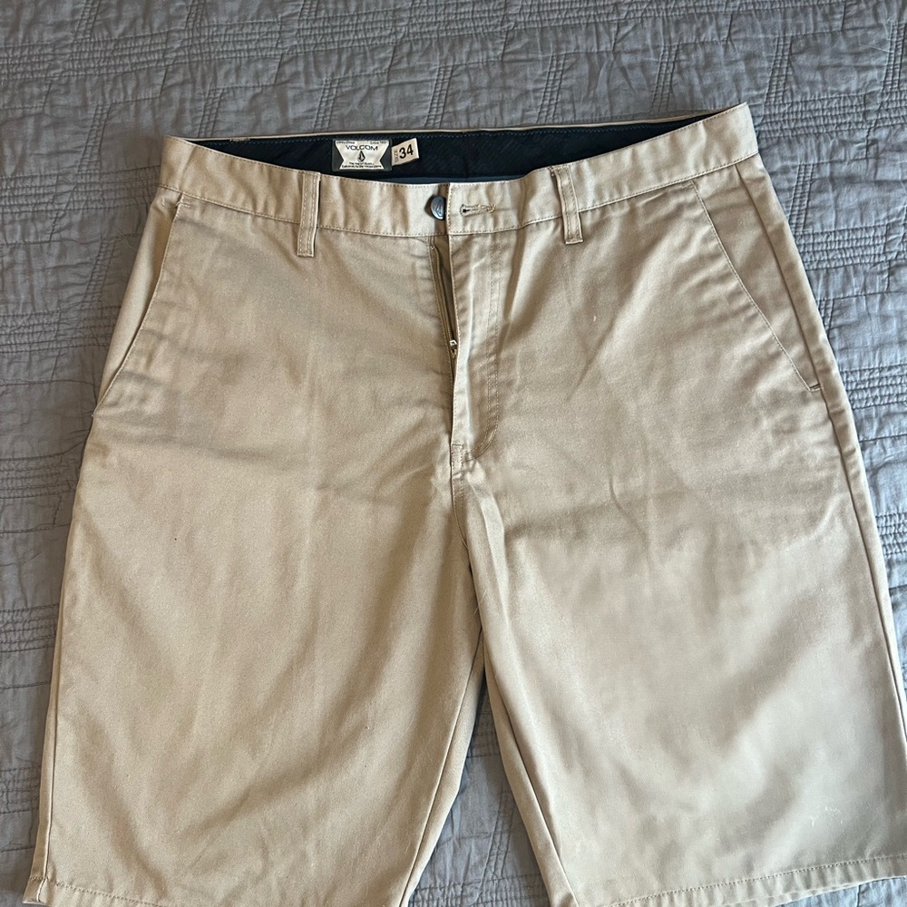 Volcom Tan Flat Front Shorts